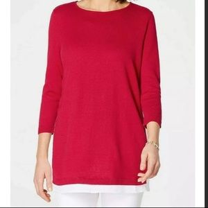 J. Jill Linen Sangria & White Linen Blend Top